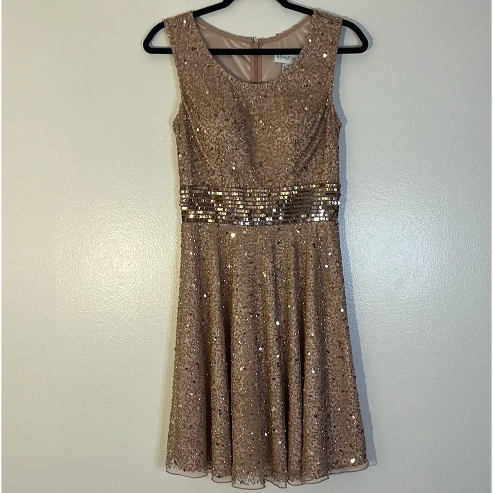 Ashley Lauren | Blush Pink fit n flare beaded & sequins Women’s size 2 sparkly - Picture 12 of 12
